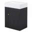 Meuble-lavabo compact avec lavabo en céramique, porte à motif de losanges et petite armoire moderne avec poignées dorées-793947633