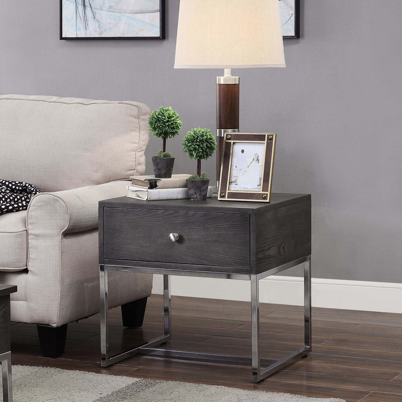 Table de bout en chêne gris avec table de bout stable et compartiment de rangement