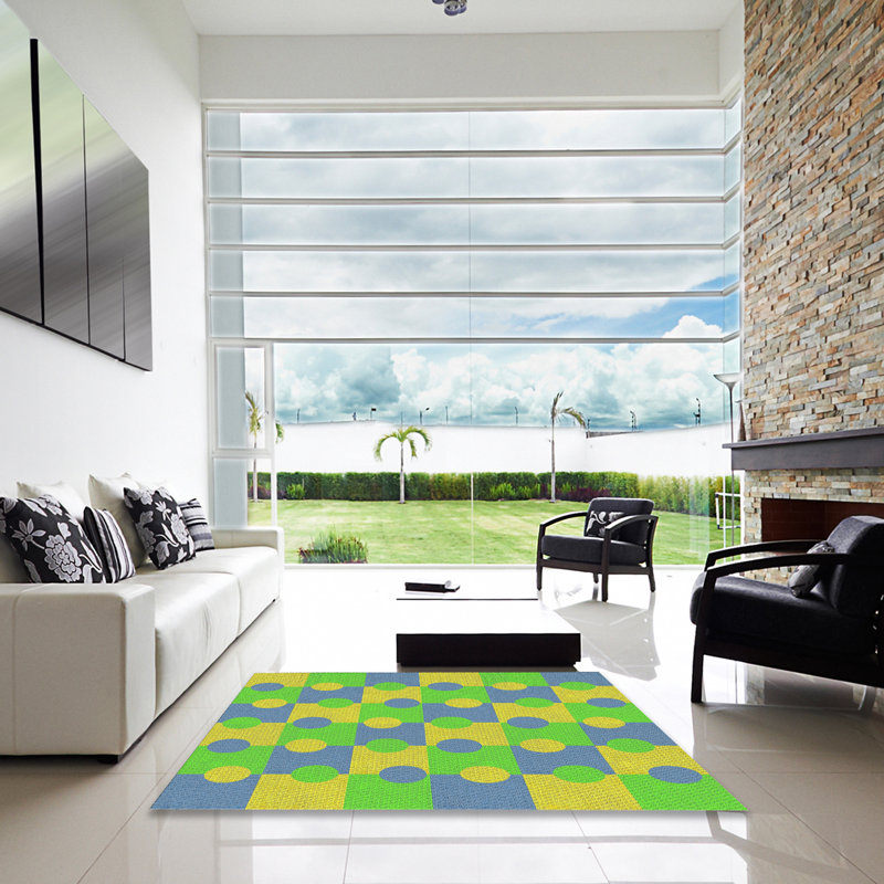 Tapis bleu marine / jaune Antonion, Carré 8 pi