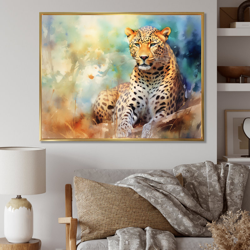 Leopard Grace III, reproduction d'art sur toile, H 30 po x l 40 po, Cadre flottant doré