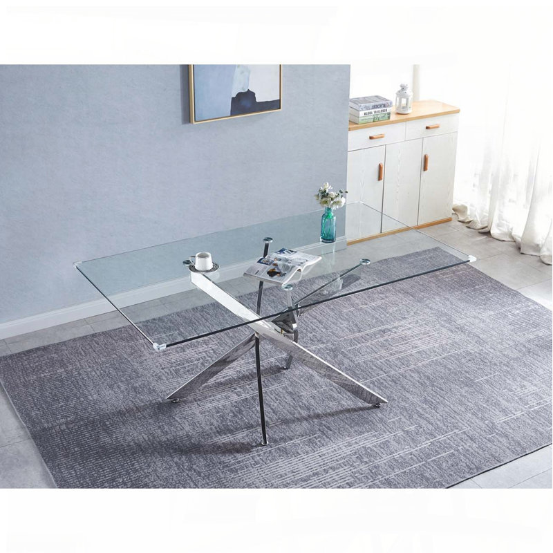 Table de salle à manger rectangulaire en verre trempé pour 6 personnes