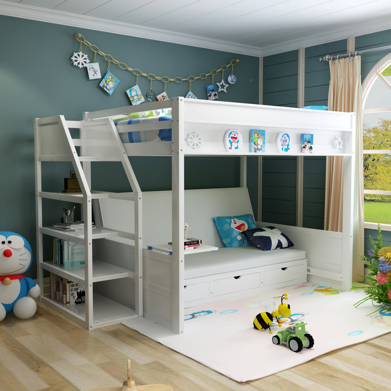 Henryka Kids Full Bunk Bed with Drawers, White