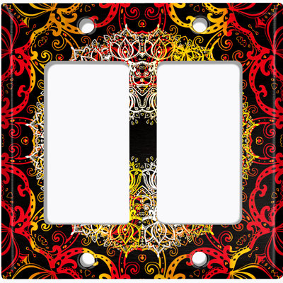 Metal Light Switch Plate Outlet Cover (Red Yellow Circle Mandala Black  - Double Rocker)