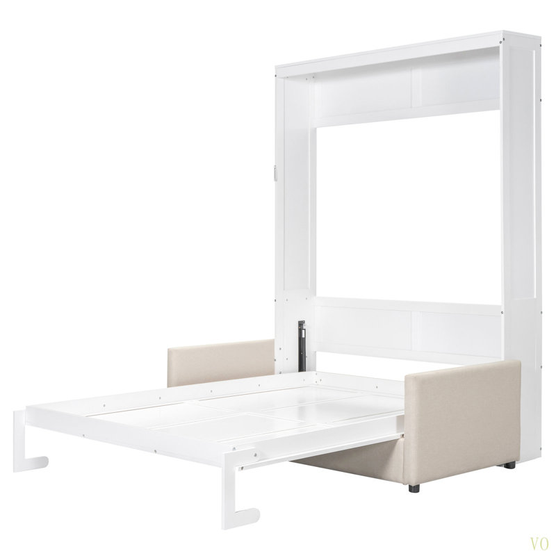 Grand lit escamotable mural avec coussin, White, Grand lit
