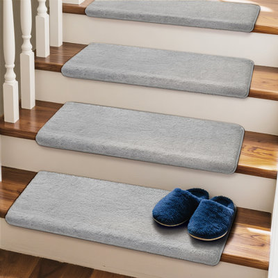Plush 9.5"x30"x1.2"Bullnosed Carpet Stair Treads Cover*12 Gray