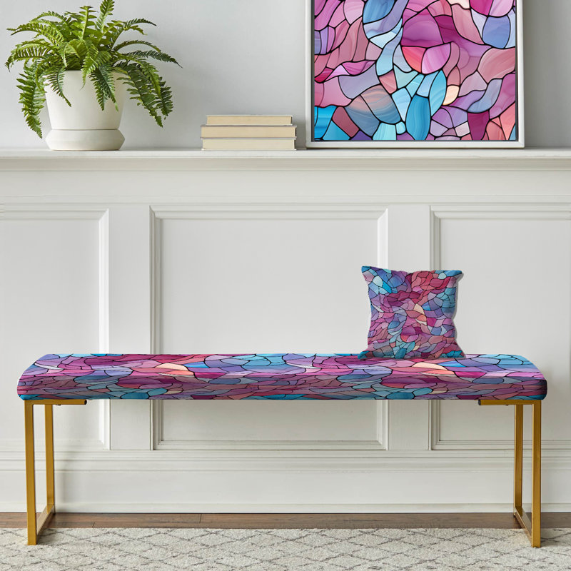 Island Mosaic Tropical Pattern - Abstract Upholstered Gold Bench