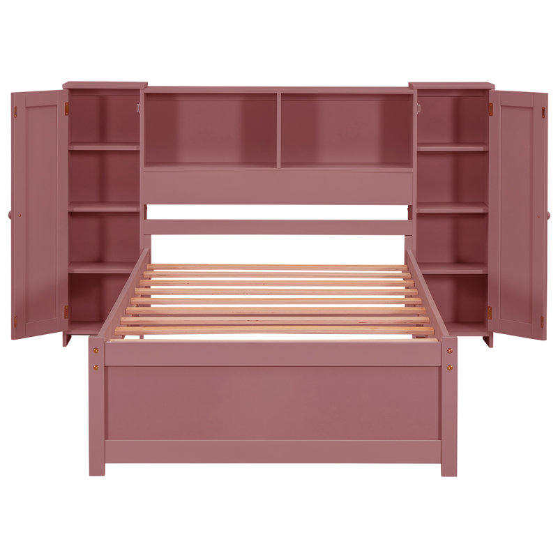 Lit avec armoire et tablettes Epine, Simple, Rouge