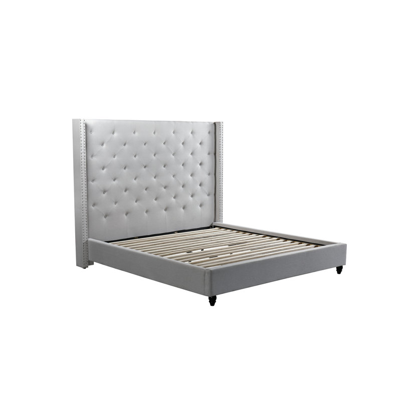 Upholstered Wingback Bed, Beige, King