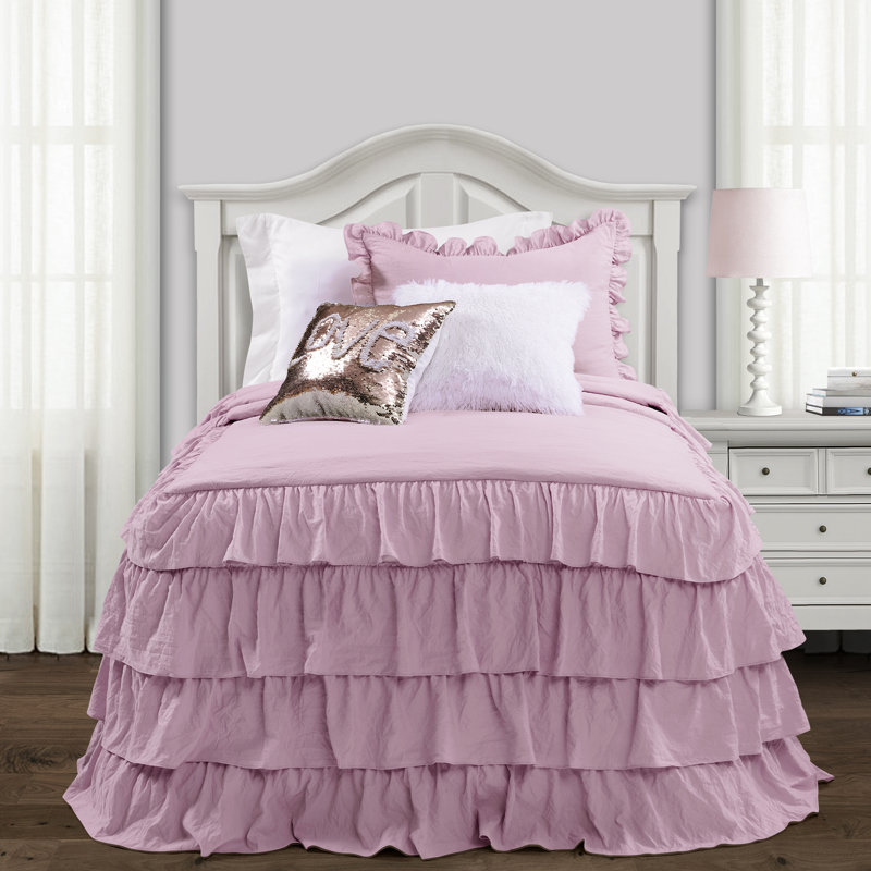 Allison Ruffle Skirt Ruffle Skirt Bedspread Set, Purple, Queen Bedspread + 2 Standard Shams