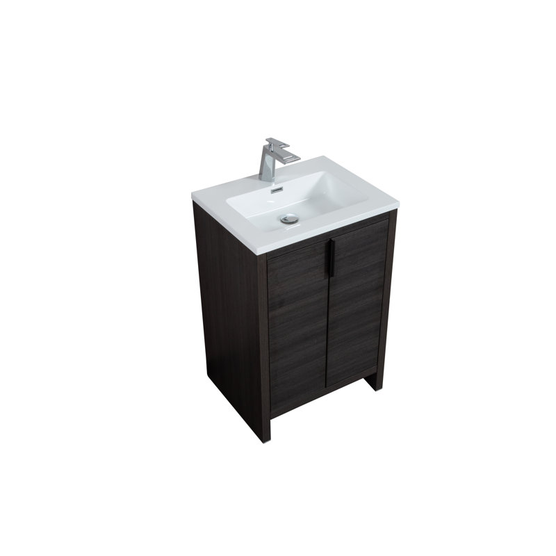 Meuble-lavabo simple 24 po Evana, Blanc, Chêne lessivé