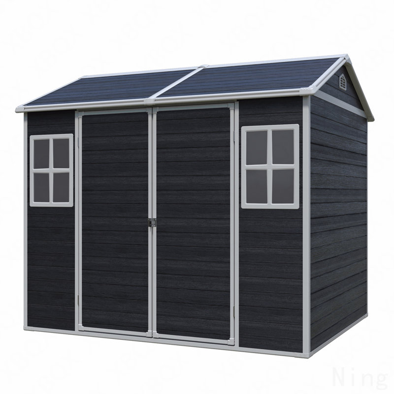 8Ft×6Ft Resin Outdoor Storage Shed, Waterproof Shed With Floor & Two Windows & Lockable Door, Tool Shed, Black