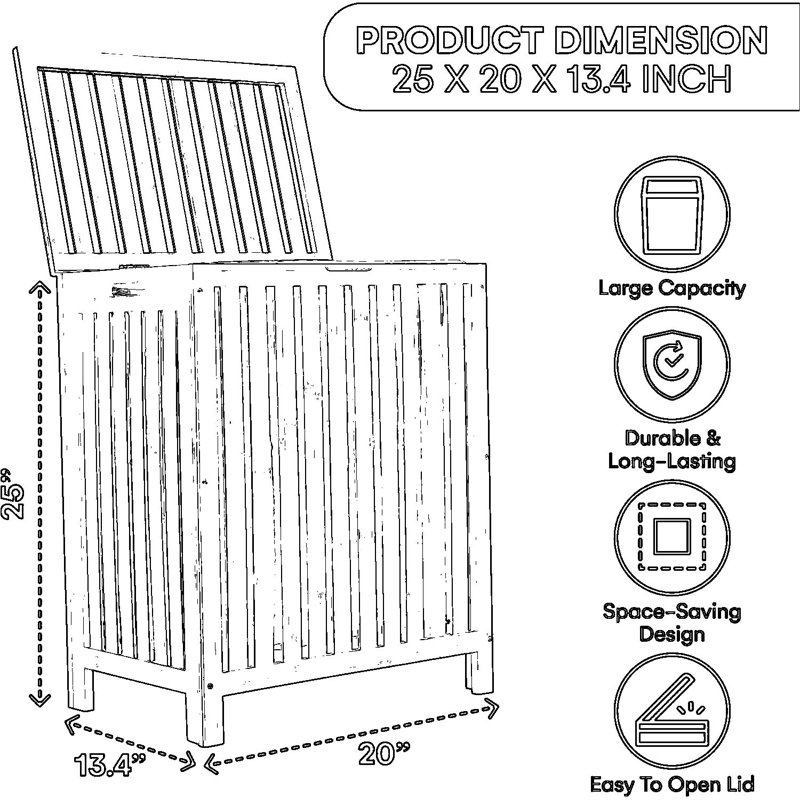 Panier à linge imperméable en bambou avec couvercle