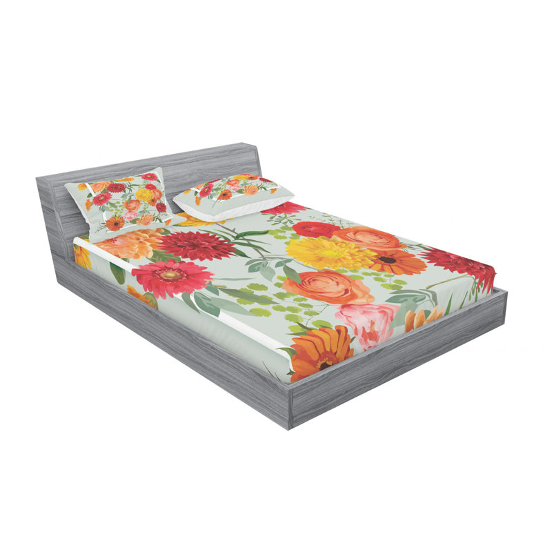 Microfiber Floral Sheet Set, Queen Sheet Set with Fitted Sheet