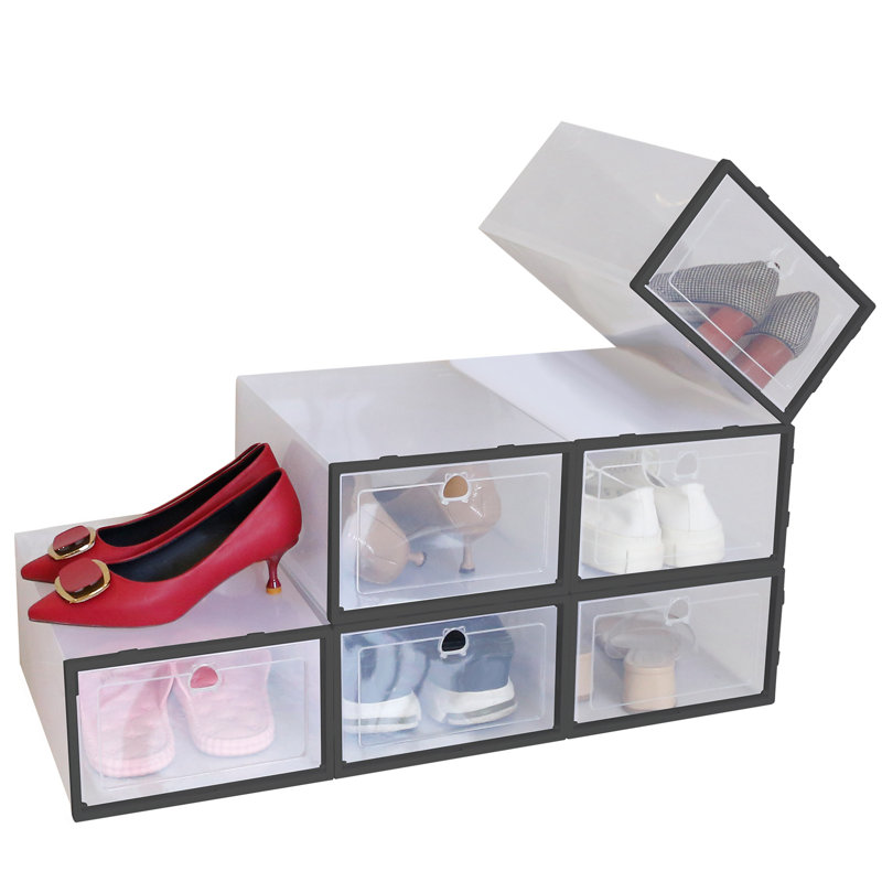 Rebrilliant Plastic  Collapsible Shoe Box Stackable Shoe Storage Bin, Black