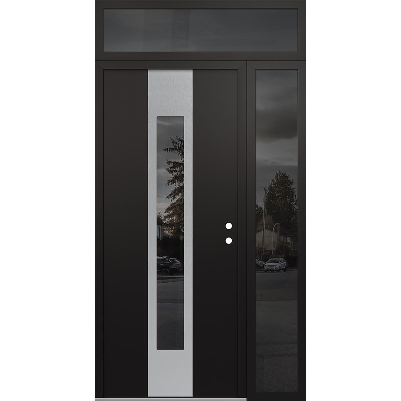 Porte d'entrée avant à panneau en acier argenté Diamond gauche gauche avec panneau latéral et traverse, L 50 po x H 96 po