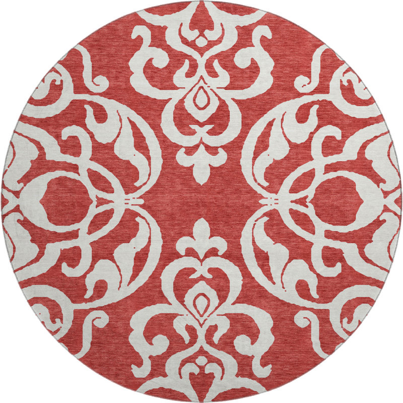 Premium Machine Washable Prisco Red Rug, Round 8'