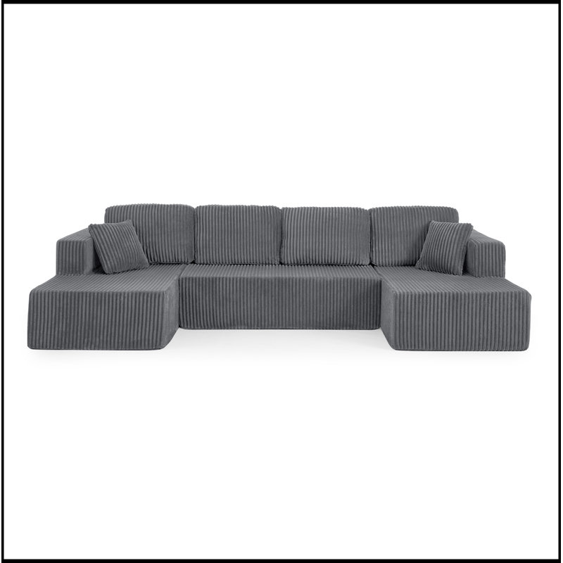 U shape Modular Sectional Sofa, Minimalist Modular Sectional Sofa Set, Gray