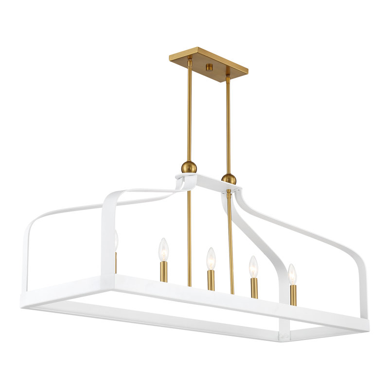 Bronson 5 lumières Sheffield en blanc avec accents laiton chaud, Blanc / doré