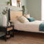 Queen Size Platform Bed Frame with Rattan Headboard, Wicker Bed with Wooden Slats Support,Boho Coastal Style, No Box Spring Needed, Black-133674044-133674046