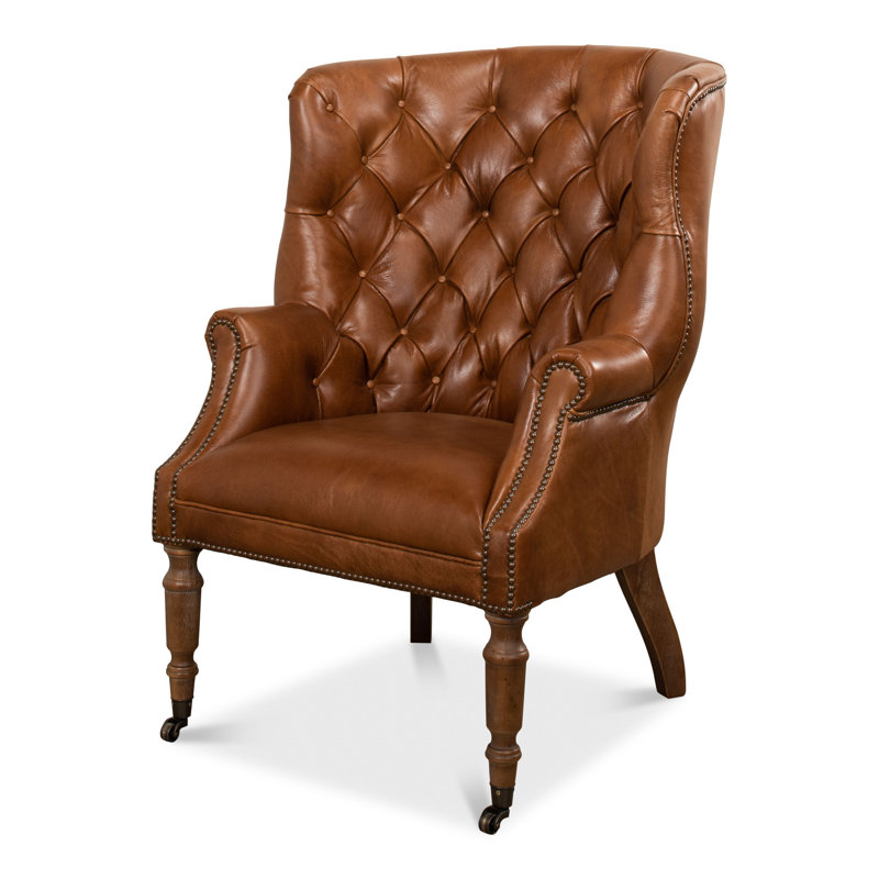 Sarreid Ltd Welsh Leather Wingback Chair & Reviews | Perigold