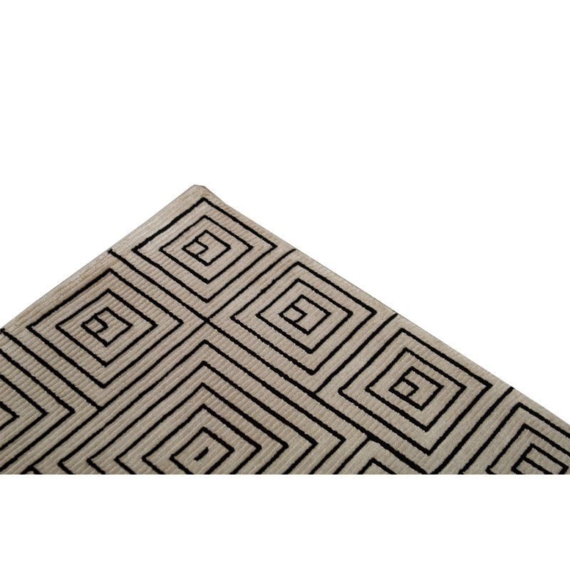 Hand-Knotted High-Quality Ivory and Black Area Rug