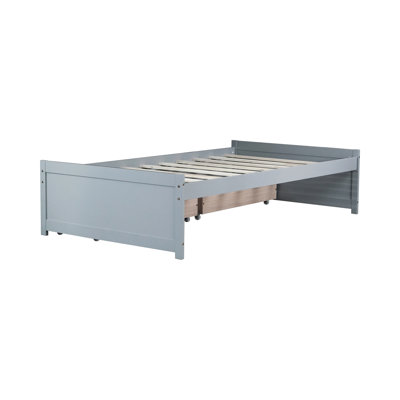 Lit simple en bois d'hévéa massif avec 2 tiroirs en gris, mobilier de style moderne, tiroir en mouvement lisse de taille grise en bois, pour le rangement des vêtements et des coussins