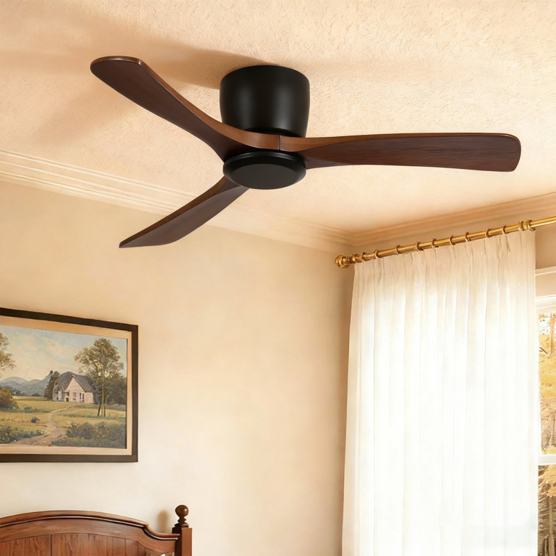 Ventilateur de plafond encastré à 3 pales de 42 po avec télécommande, moteur à courant continu réversible, 6 vitesses, noir 