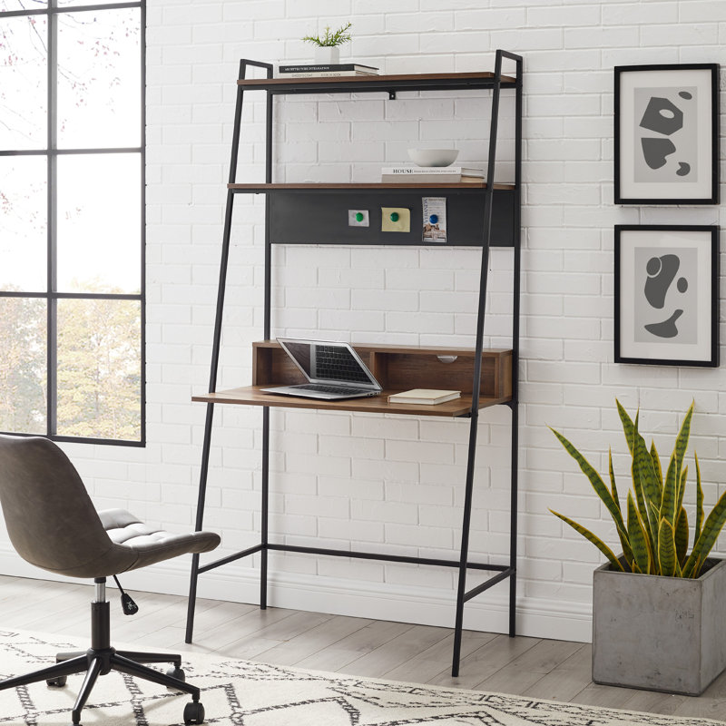 Walburg Metal Base Leaning / Ladder Desk, Reclaimed Barnwood