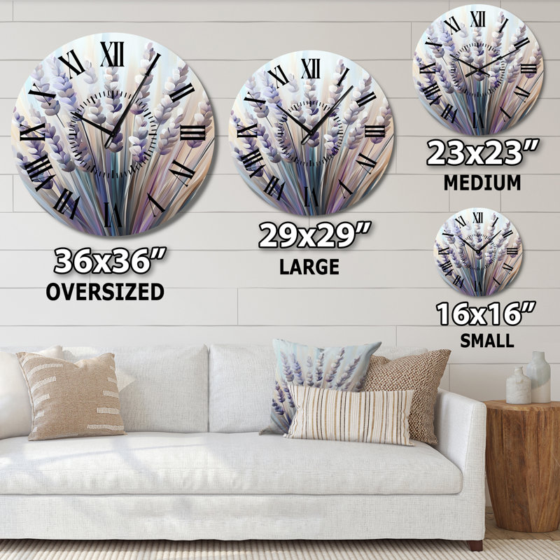 Horloge murale ronde en métal Derie Lavender Reverie, Surdimensionné