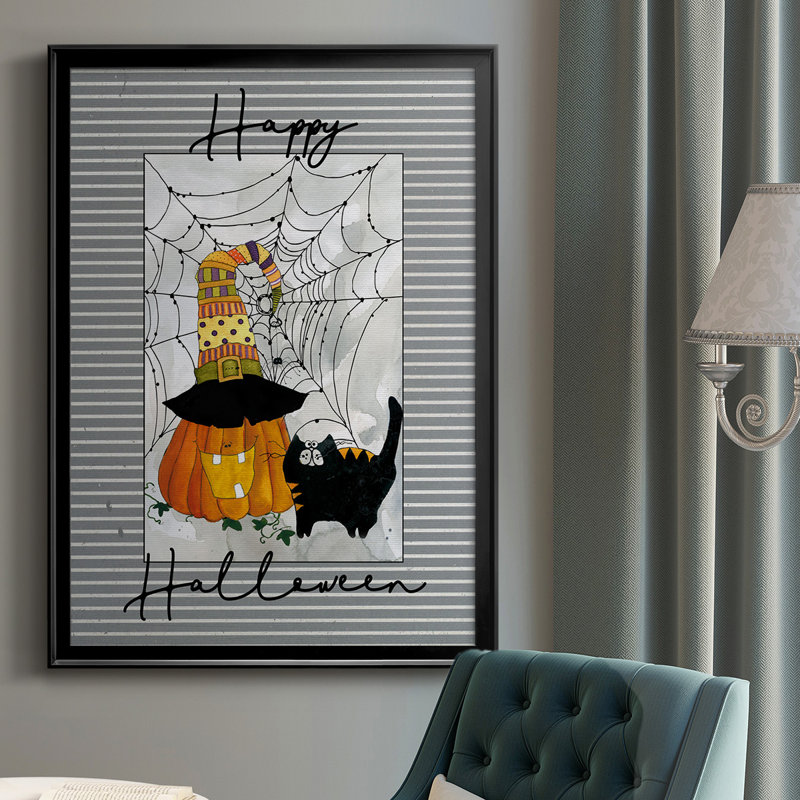 «Happy Halloween Pumpkin», reproduction encadrée de qualité supérieure - prête à être accrochée, Noir
