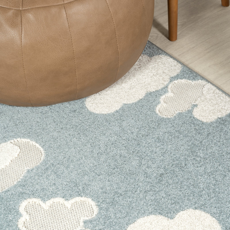 Tapis intérieur / extérieur bleu / ivoire Hedwig, Rectangle 5 pi 3 po x 7 pi 7 po, Blue/Ivory 