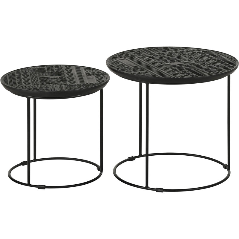 Tables gigognes noires mates, surfaces en bois de manguier et bases en métal, fonctionnel pour l'intérieur de la maison contemporain 2 mat, métal, espace de vie