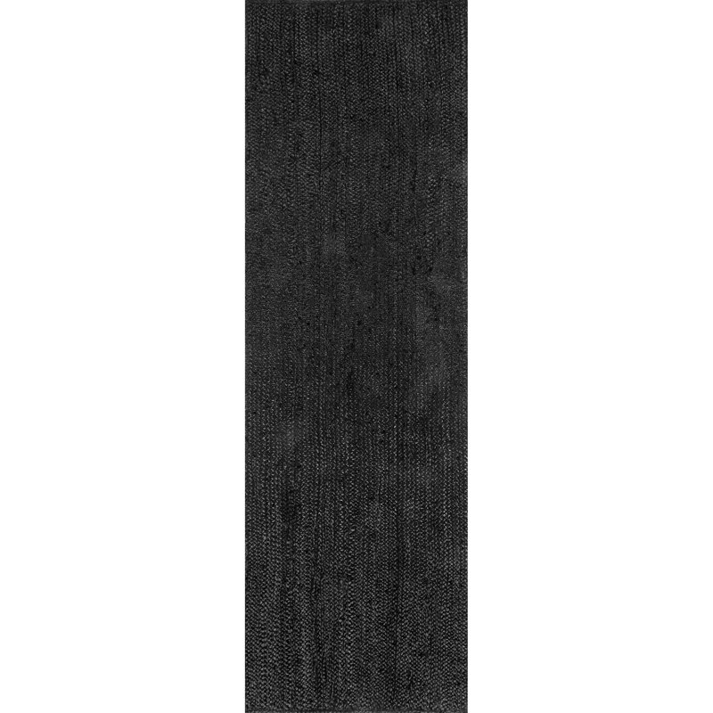 Bernyce Handmade Tufted Farmhouse Jute Black Rug, Runner 2'6" x 6'