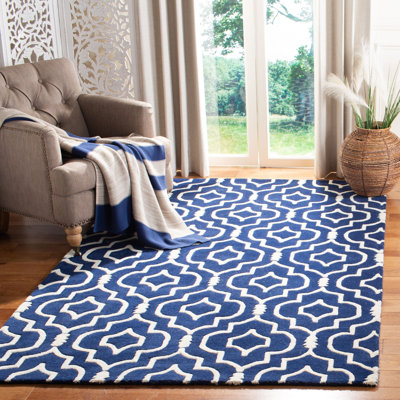Tapis bleu foncé / ivoire en laine touffeté à la main Carolene