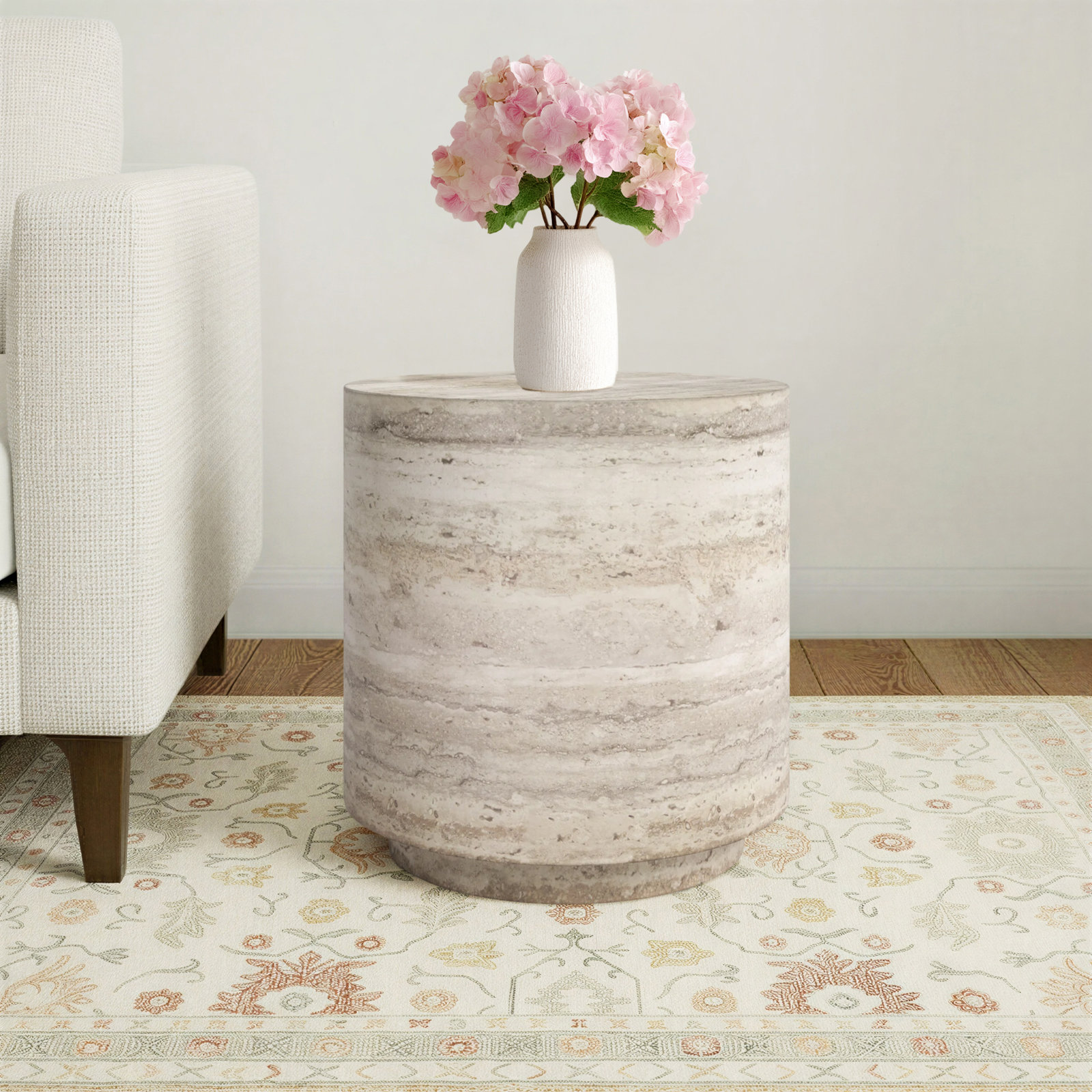 Totka Faux Travertine Round End Table