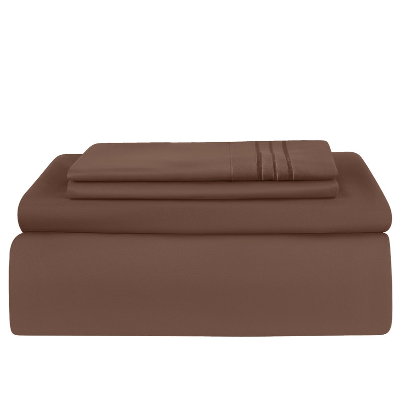 Ensemble de literie en microfibre 1800 Series, Ensemble de draps pour lit simple avec 1 taie d'or, Brun