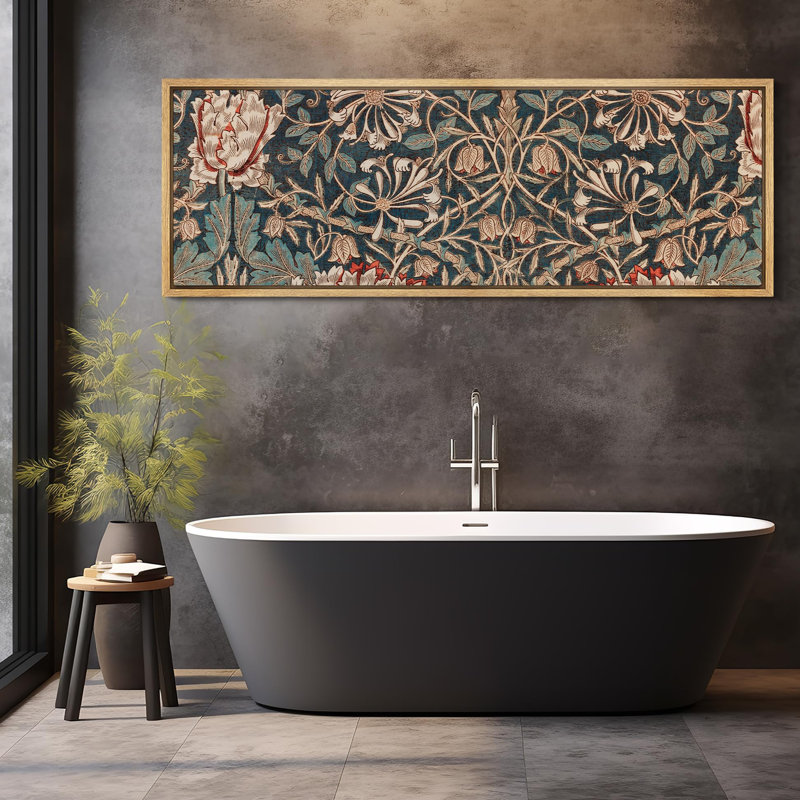 Abstract Botanical "Elegant Victorian Classic Floral Rustic Extra Large Framed Artwork Pictures, 20" H x 60" W, Natural