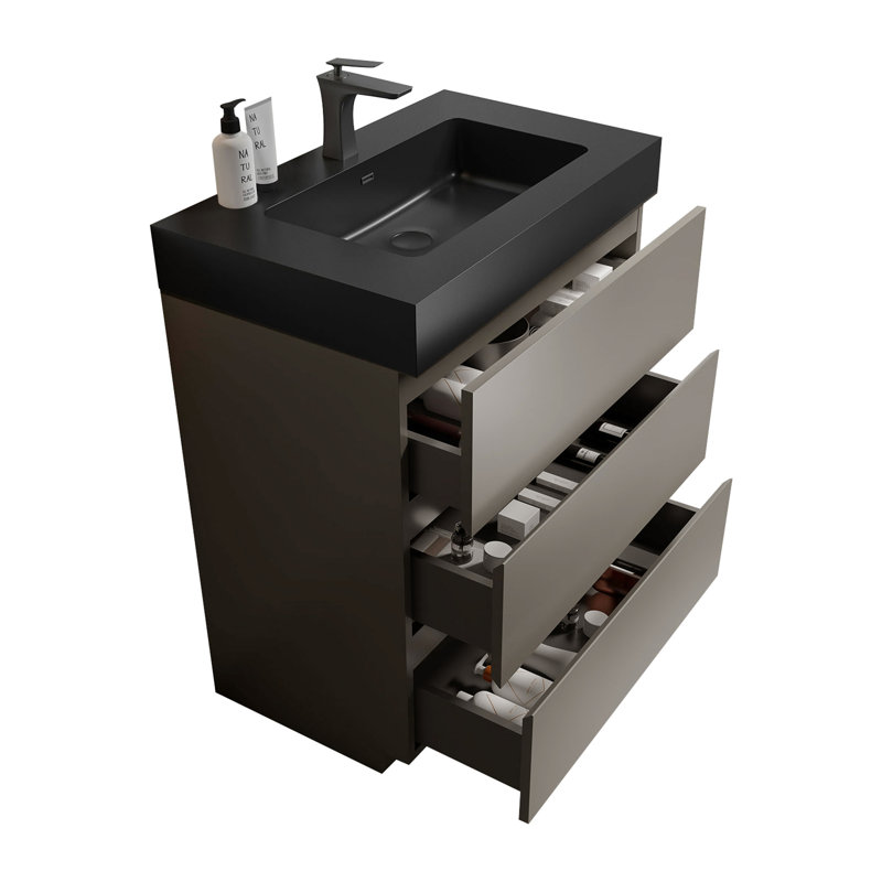 Meuble-lavabo avec lavabo Alice, 30", Gris, Noir