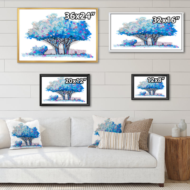«Abstract Of Blue Trees», reproduction sur toile flottante, H 12 po x l 20 po x P 1 po, Cadre flottant brun