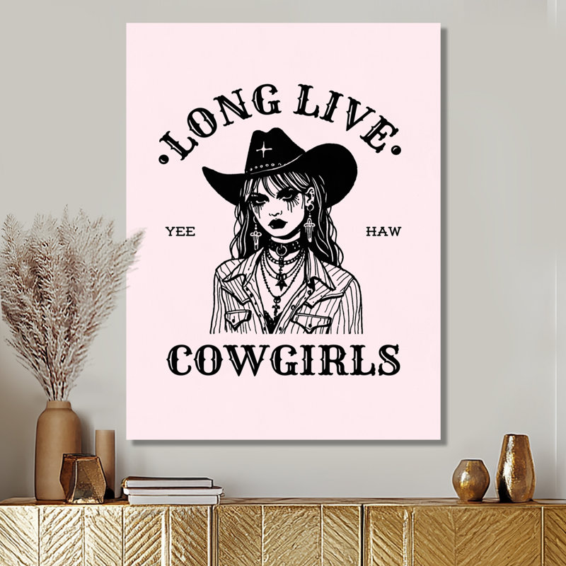 Longue vie aux Cowgirls, illustration Yeehaw, Toile tendue, H 44 po x l 34 po