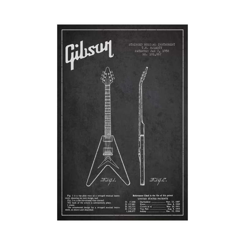 Gibson Electric Guitar by Aged Pixel - Print on Canvas, 66.04 cm H x 45.72 cm W x 1.91 cm D, Wrapped Canvas