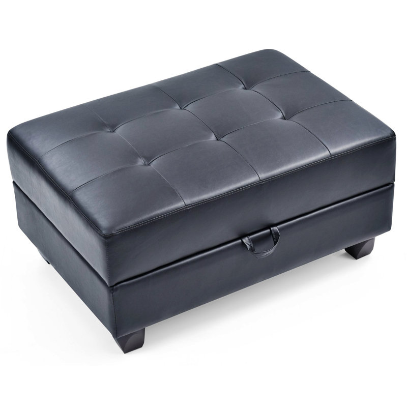 Larayne Upholstered Ottoman, Black Polyurethane