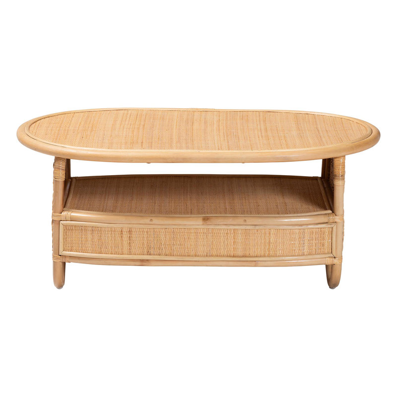Table basse Bali & Pari Dyna en rotin naturel avec tablette ouverte
