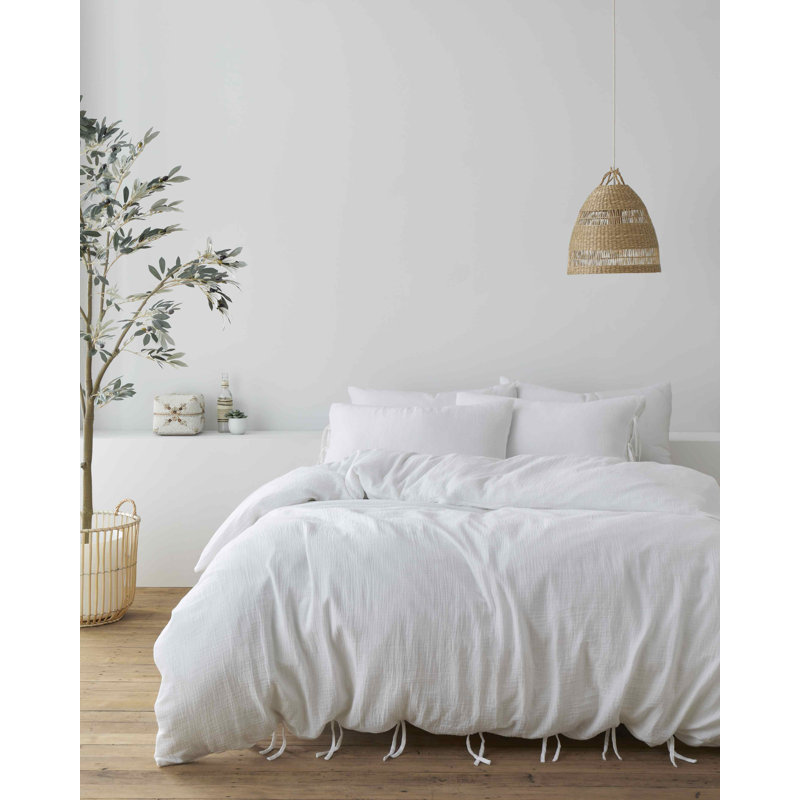 Afra Cotton Muslin 100% Cotton Duvet Cover Set with Pillowcases, White, Single