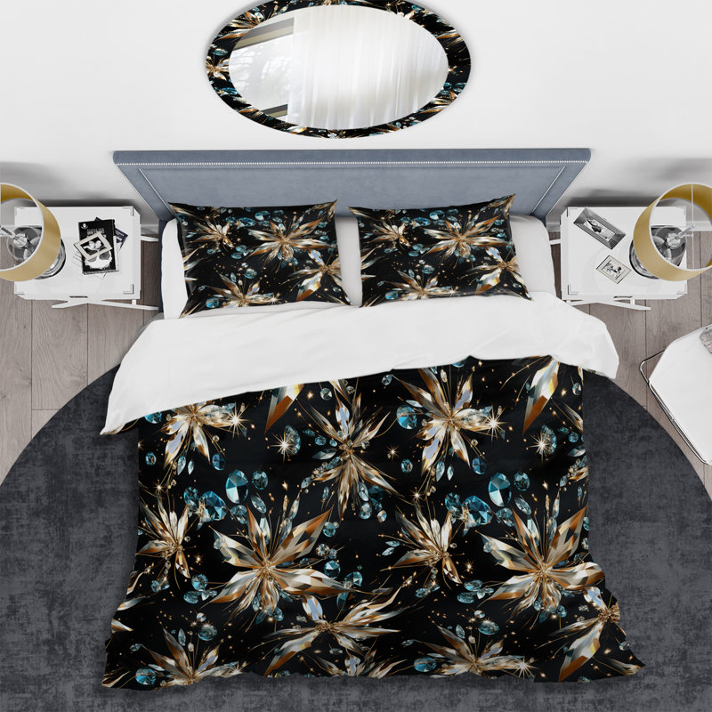 Ensemble de housse de couette Black And Gold Glass Glamour Opulence - Glam, Housse de couette pour très grand lit et 2 très