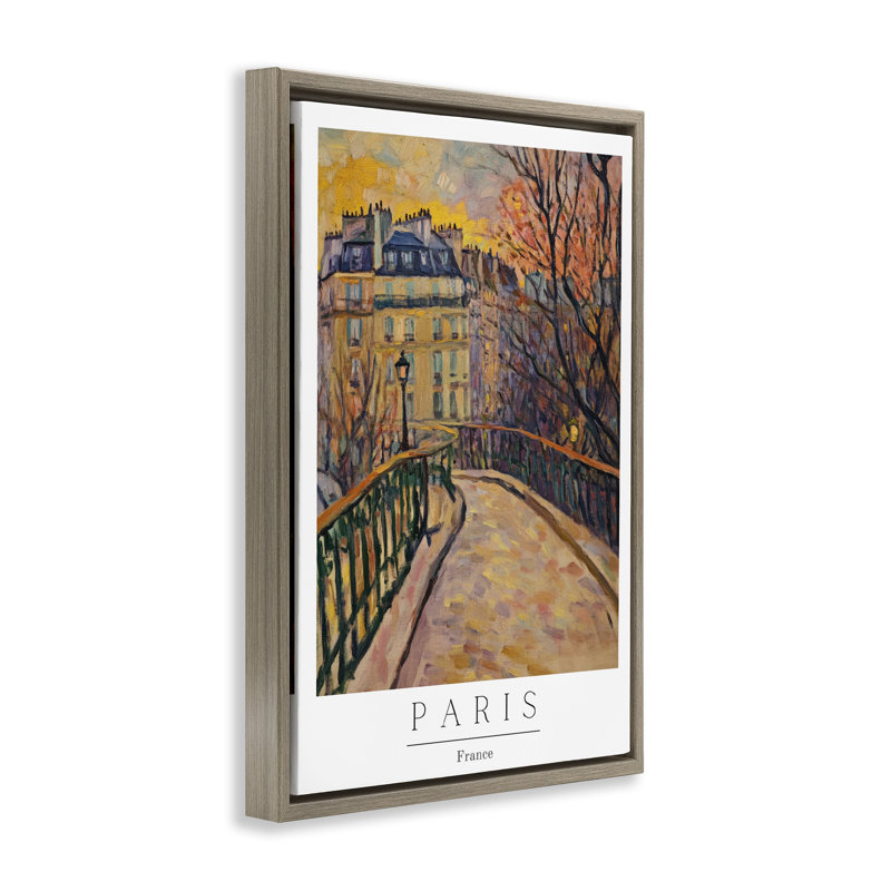 Scène de rue de Paris dans un cadre flottant d'automne, design par Petal Prints Design, H 25 po x l 17 po