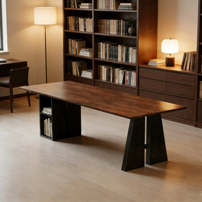 Dark brown walnut wood  black pine wood desk