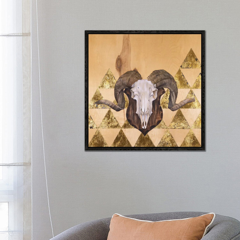 Ram Skull by Andrea Fairservice - Print on Canvas, Black Framed, 45.72 cm H x 45.72 cm W