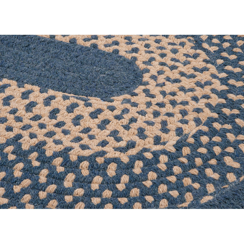 Handmade Federal Blue Braided Wool Blend 5' x 7' Oval Rug