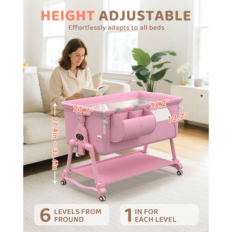 (no Installation Required) Baby Bassinet And Bedside Sleeper For Baby With 7 Height Adjustable Design, Pink